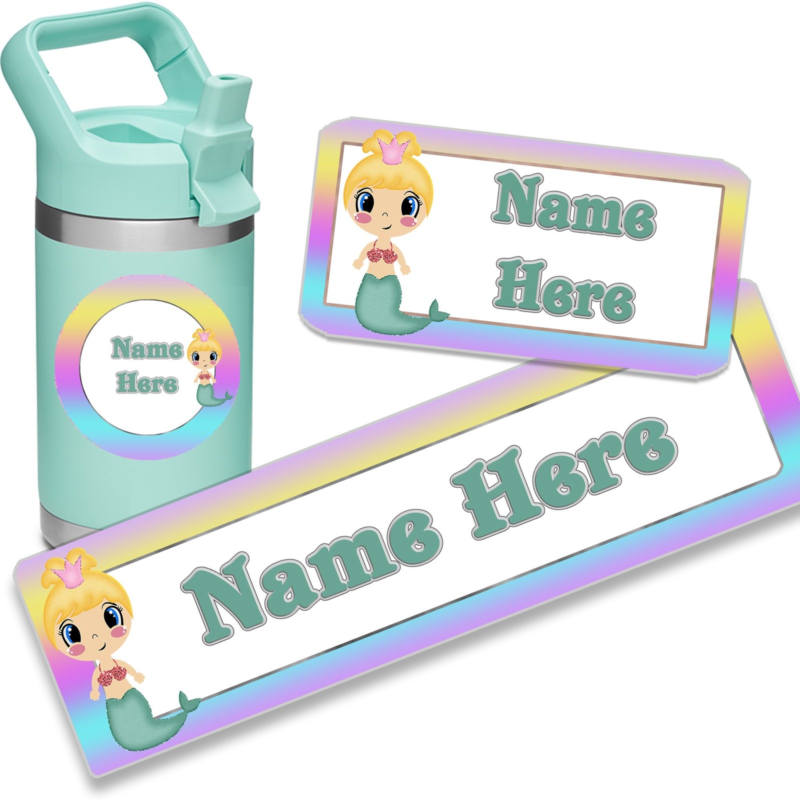 Name Labels for Kids, 64 Count- Write on or Personalized Name Stickers  Waterproof Labels for School Supplies, Daycare Labels, Easy to Apply,  Dishwasher Safe Labels (Mermaid Blonde)